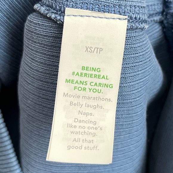 Aerie Oversized Textured Henley Hoodie Blue Pullover - Picture 14 of 15